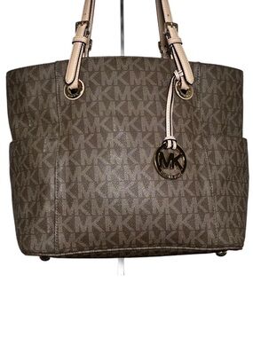 MICHAEL KORS JET SET EAST WEST Zip Brown Monogram Tote Large 10” X12” X 6” Nice